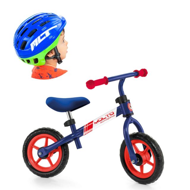 Kinderlaufrad ohne Pedale Minibike Blau + Blauer Helm MLT 20210/WEB2