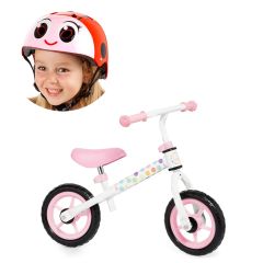 Bicicletta senza pedali da bambino/a Minibike Rosa + Casco Rosso Coccinella