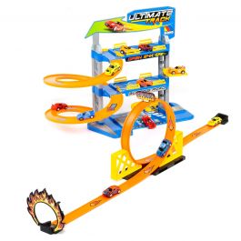 Toy Parking + Toy Tracks with 1 Loop and 3 Floors with 2 Friction Cars Included 23405