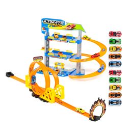 Garage giocattolo + Piste giocattolo con 2 loopings, 3 piani, 2 auto a frizione e 10 auto giocattolo aggiuntive incluse