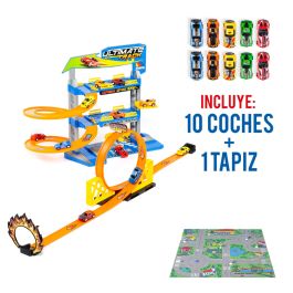 Toy Parking + Toy Tracks with 1 Loop, 3 Floors, 2 Friction Cars, 10 Additional Toy Cars and Mat Included 23405/WEB2